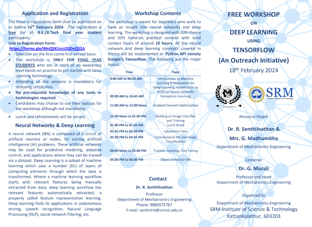 Free Workshop on Deep Learning using Tensorflow 2024